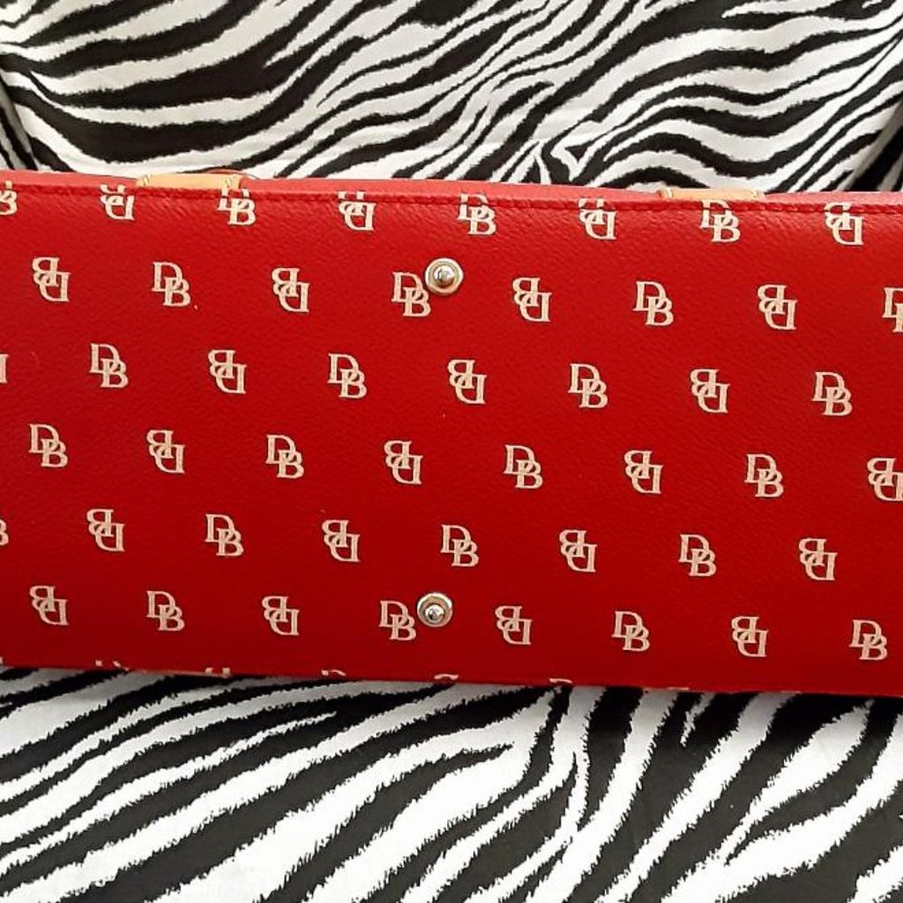 Red Logo-Print Satchel with Tan Trim and Double Handles, No Strap ! - Picture 8 of 16